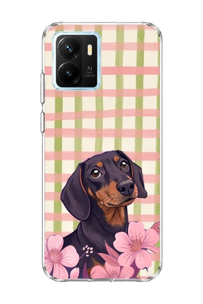 lelia Vivo Y15S Compatible Sausage Dog Pink Plaid Printed Transparent Phone Case