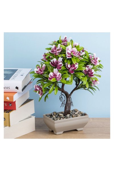 OEM Ghiveci cu Plantă Artificială Bonsai cu Flori Roz 10x7x27 cm – Decor Real...