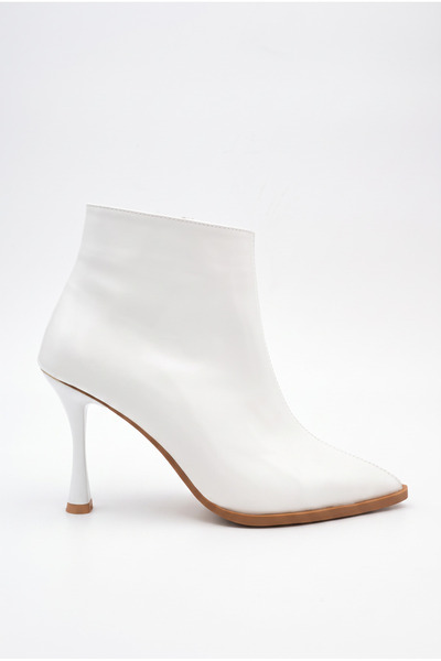Shoesers Women's Pointed Toe Zippered Thin High Heeled White Ankle Boots (10 ...