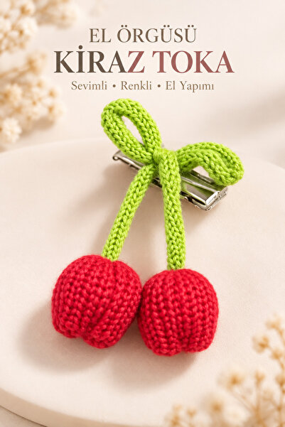 Cantoy Girl's Green Bow and Red Cherry Hair Clip