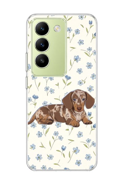 lelia Vivo V30 Lite 4g Compatible Sausage Dog Blue Flower Printed Transparent...