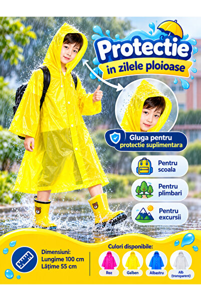 Fabrilux Pelerina de ploaie pentru copii cu gluga si inchidere cu capse, impe...