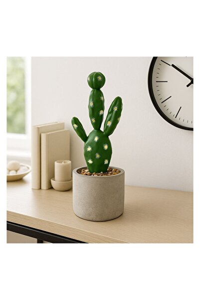 OEM Ghiveci Decorativ din Ciment cu Cactus Artificial Inflorit cu Flori Galbe...