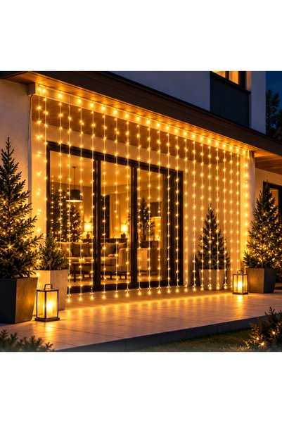 JRH Instalație de Crăciun Tip Perdea LED 3×3 m, 240 LED-uri, Lumină alb calda...