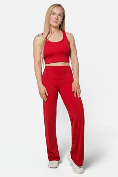 2SKIN Colanți Sport Damă Wide Leg cu Talie Înaltă, Roșu, pentru Fitness și Sa...