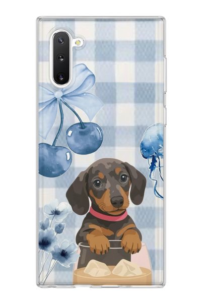 lelia Samsung Galaxy Note 10 Compatible Sausage Dog Blue Plaid Printed Transp...