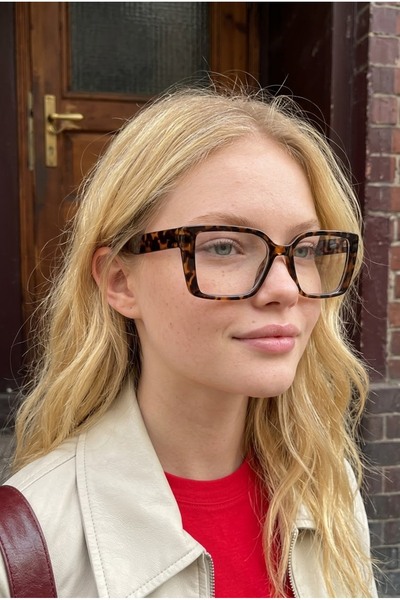 Eyesofia Cohlo Leopard Frame Square Retro Blue Light Protection Ultra Light U...