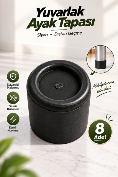 Badem10 Masa Sandalye Ayak Tapası 8 Adet 22 mm Siyah Yuvarlak Boru Pabucu Seh...