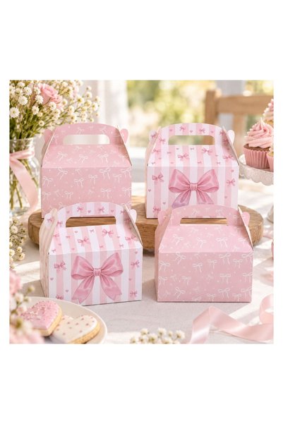 OEM Set 4 Cutii Roz din Carton cu Fundițe pentru Dulciuri, 16x9,5x15 cm