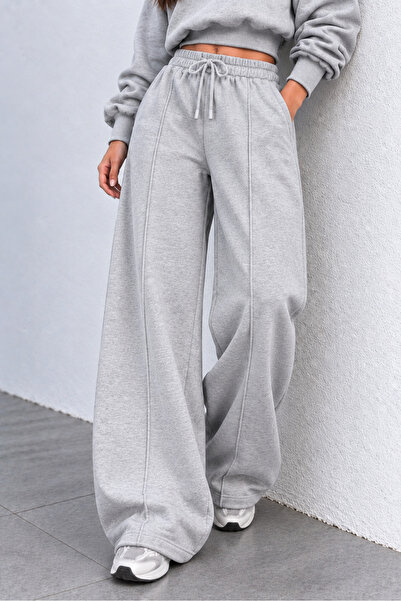 Sun Victoria Pantaloni de trening gri, cu 3 fire, cu dungi, cu picior larg, c...