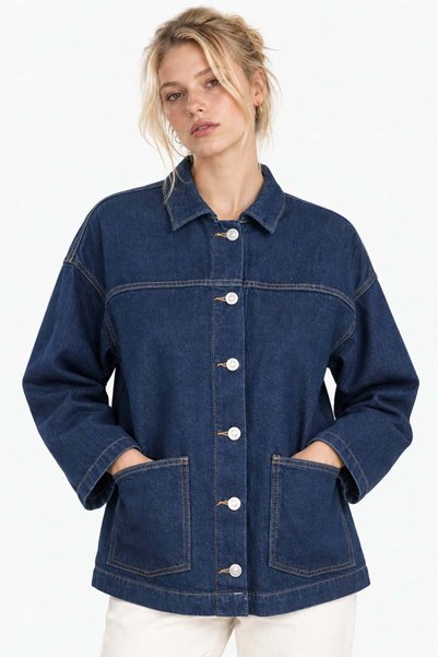 HAKKE Women's classic collar oversize denim jacket