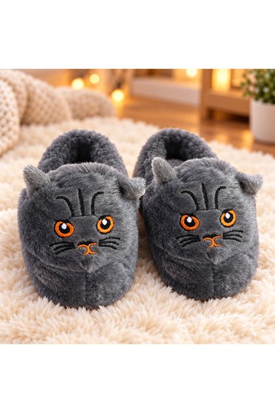 Beyza shoes Sevimli Kedi Figürlü Çocuk Pandufu – Yumuşak ve Sıcak Ev Terliği