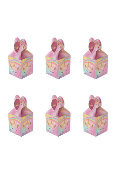 OEM Set 6 Cutii din Carton Roz cu Unicorn pentru Prăjituri, 9,9x8,5x8,5 cm