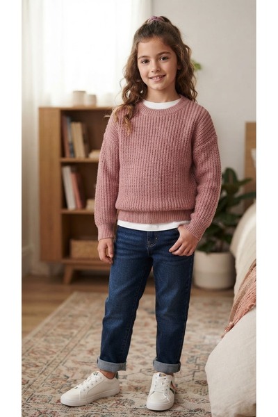 ADA YILDIZ KİDS Girl's Crew Neck Thick Knitted Sweater 6/14 Years