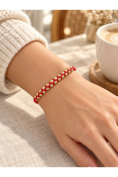 Beatis Red String Double Row Dorica Bulk Macrame Gold Color Adjustable Women's Bracelet