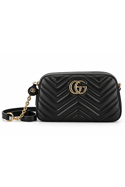 Gucci Marmont Mini 855273-AAFXD-1000 Kadın Omuzdan Askılı Çanta Siyah