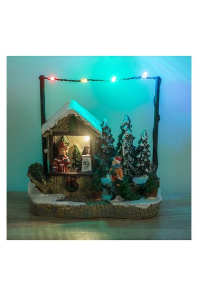 OEM Scena de Crăciun Magazin cu Brazi Figurine și Lumina LED 14×8×13 cm