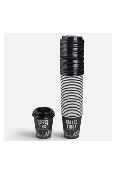 OEM Set 30 Pahare din Carton Black City, 270 ml, cu Capac Negru – Pentru Cafe...