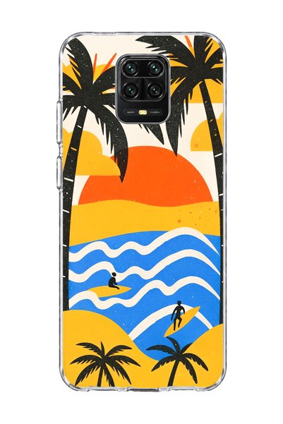 lelia حافظة هاتف شفافة مطبوعة بتصميم Palm Surf متوافقة مع Redmi Note 9 Pro