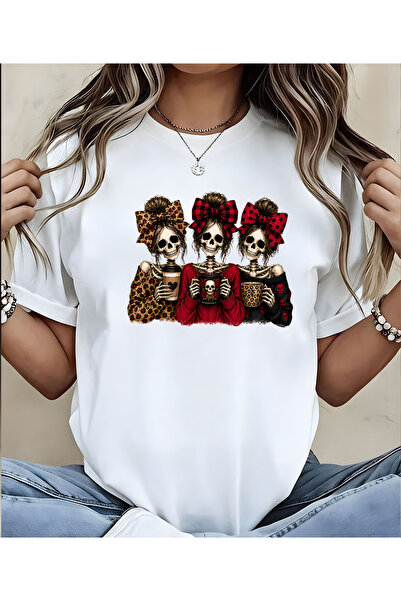 ASELİNDA Μπλουζάκι Halloween Skeleton Girls με σχέδιο και λαιμόκοψη ποδηλάτου