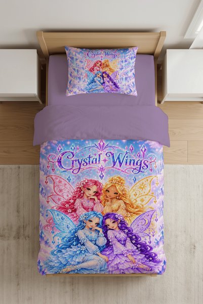 Luvis Store Crystal Wings Fairy Patterned Single Girl's Duvet Cover Set - wit...