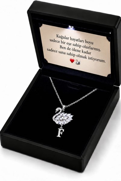 Silvano Jewelry 925 Ayar Gümüş Işıklı Kutuda Kişiye Özel Kuğu Kolye