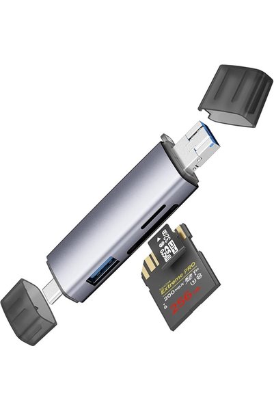 Demark قارئ بطاقات SD، قارئ بطاقات USB 3.0/USB C مزدوج المنفذ عالي السرعة، مح...