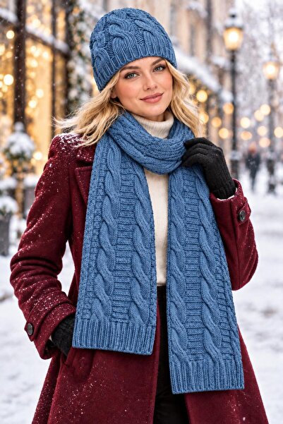 Wearflawless Set de 2 piese din lână pentru femei, set elegant de iarnă cu beretă și eșarfă tricotate, set de două piese eșarfă și beretă, cadou pentru femei