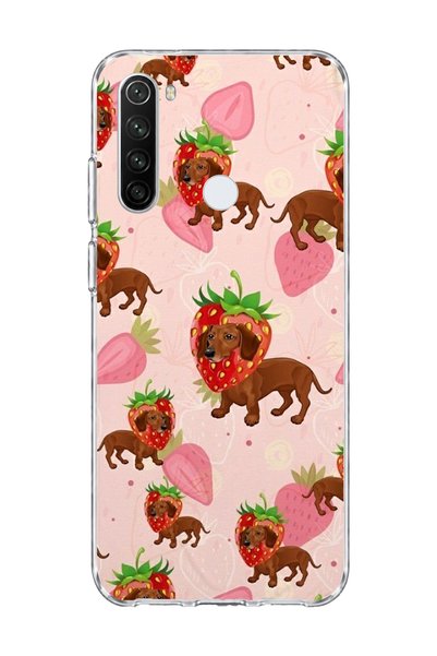 lelia Redmi Note 8 Compatible Strawberry Sausage Dog Printed Transparent Phon...