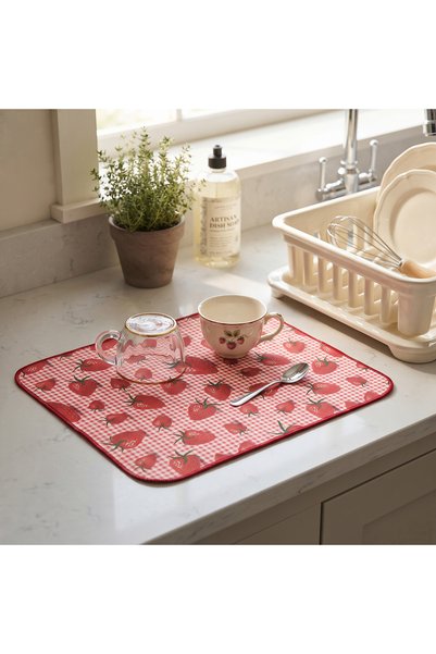 Evidea Soft Çilek Desenli Bulaşık Kurutma Örtüsü - Renkli - 35x45 cm