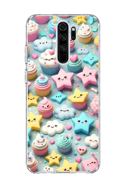 lelia حافظة هاتف شفافة متوافقة مع Redmi Note 8 Pro مطبوعة بنجوم الباستيل كيك