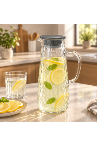 Diamonds Textured Glass Jug with Lid – 1.4 Litres