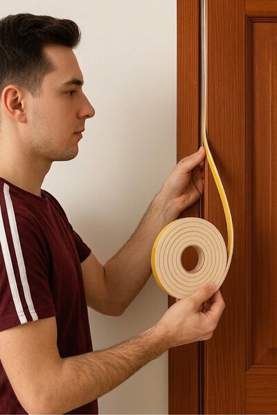 Neler Geldi Neler 4 Pieces X 2.5 Meters = 10 Meters Adhesive Door Tape Heat and Sound Insulation Sponge Cold and Dust Proof