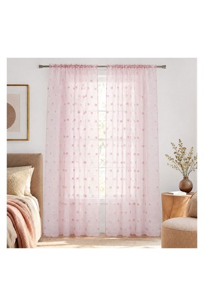 OEM Perdea din Voal Roz Pudrat 140x260 cm cu Pompoane – Luminoasă și Decorativă