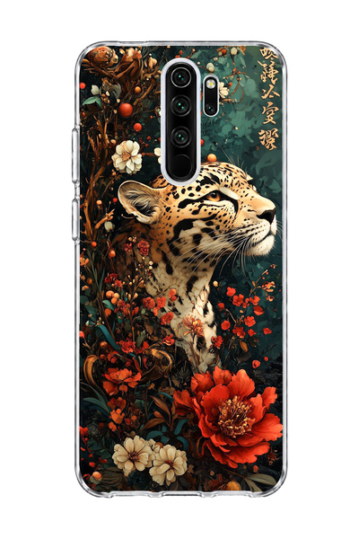 lelia حافظة هاتف شفافة متوافقة مع Redmi Note 8 Pro مطبوعة بزهرة ليوبارد حمراء