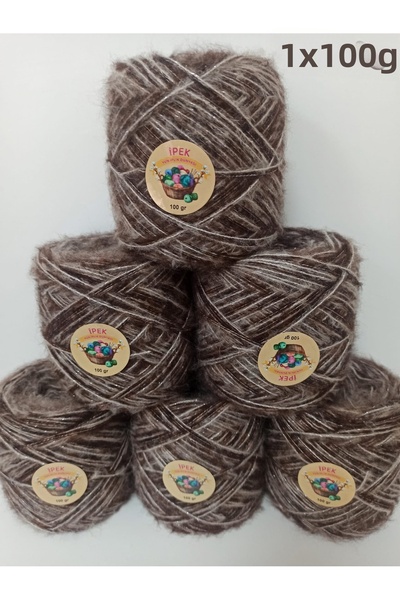 İPEK YÜN İPLİK DÜNYASI Angora Knitting Yarn (Dark Brown, Mink Glitter) 100Gr