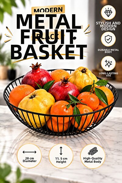 Funny Life Black Modern Deep Metal Fruit Bowl