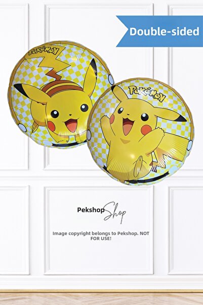 PEKSHOP بالون بيكاتشو دائري الشكل من الفويل بتصميم بوكيمون مقاس 18 بوصة