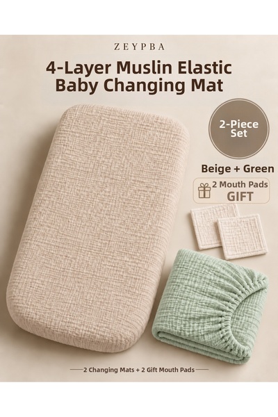 ZEYPBA 4-Layer Muslin Baby Crib Sheet 2-Pack (1 Water Green and 1 Beige) – 10...