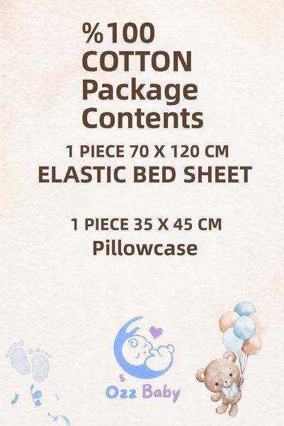 Ozz Baby Anne Yani Park Crib Bed 100% Cotton Baby Fitted Sheet (70X120X16Cm) Pillowcase (35X45)
