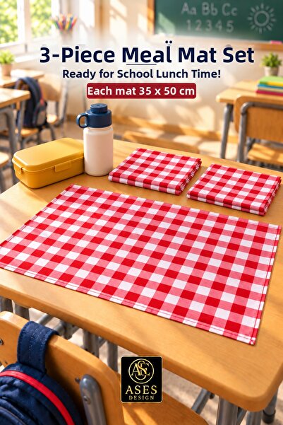 Ases Design Σετ 3 τεμαχίων Πλενόμενο Χαλάκι Τροφοδοσίας 35x50 εκ. Κόκκινο και...