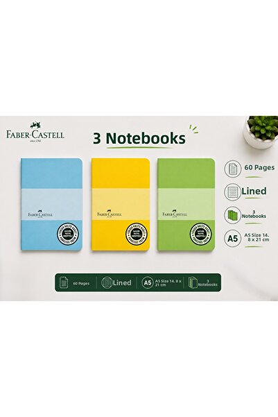 Faber Castell 3 caiete Faber de dimensiune mică A5, 60 de coli, liniate, cope...