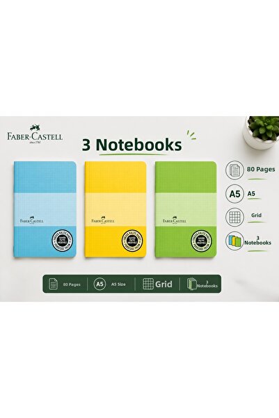 Faber Castell 3 caiete Faber format mic A5, 80 de coli, copertă din PP cu car...