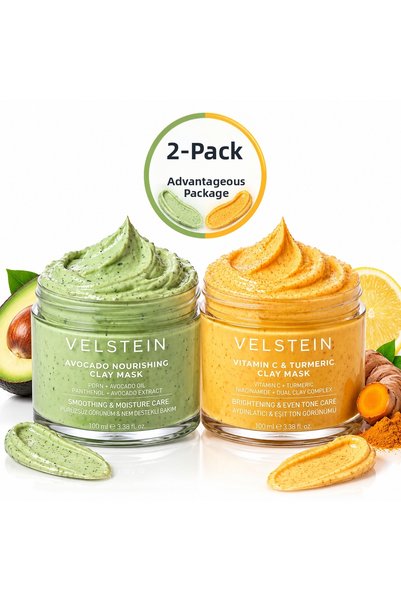 velstein Set of 2 Avocado & Vitamin C Turmeric Clay Mask – Pdrn + Niacinamide...