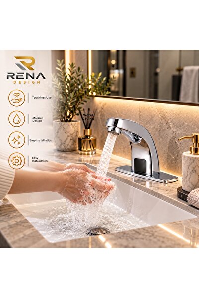 RENA DESIGN Chrome Sink Faucet with Photocell Sensor, Contactless Automatic S...