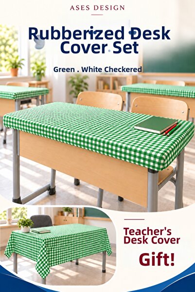 Ases Design Green and White 15-Piece Elastic Tablecloth, 100X140 cm Teacher T...