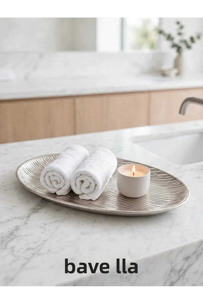 bavella Decorative Silver Color Bathroom Presentation Tray Stylish Design 40X22 cm