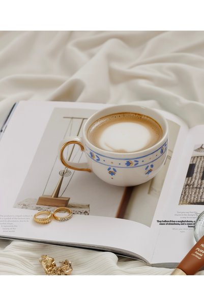 SİNEM YAMAN HOME Bloom Blue 2-Piece Set 200 ml Handmade Ceramic Mug
