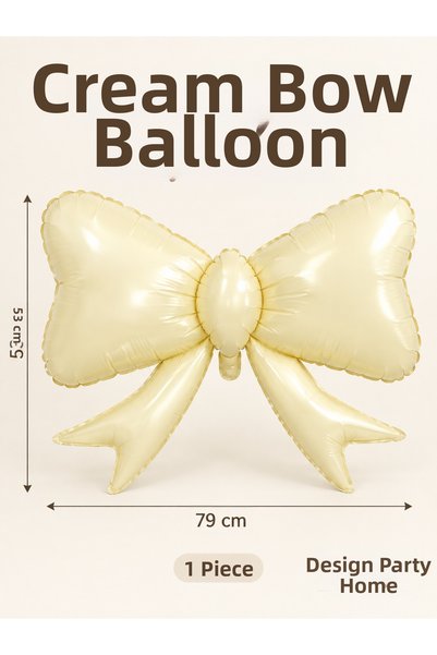 Dizayn Parti Evi Cream Bow Foil Balloon 79 × 53 cm 1 Piece – Birthday and Par...
