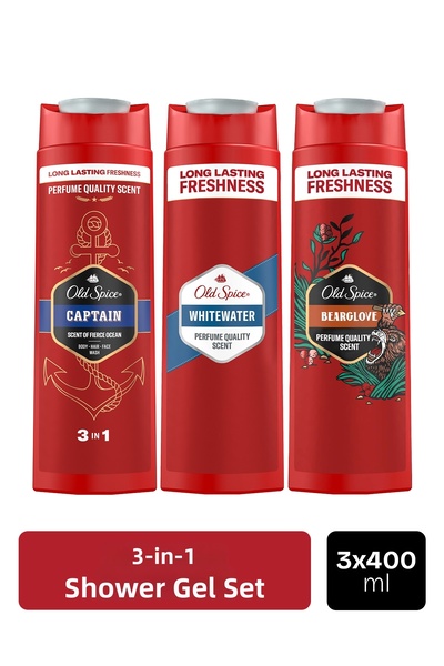 Old Spice Men's 3-in-1 Shower Gel and Shampoo Set: Captain 400ml, Whitewater ...